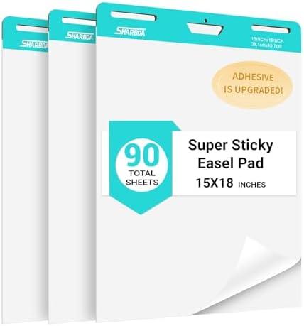 SHARBDA Sticky Mini Easel Pad, 15 x 18 Inches, Self Stick Flip Chart Paper,Sticky Chart Paper for Teachers, Anchor Chart Paper for Office, 30 Sheets/Pad, 3 Pad