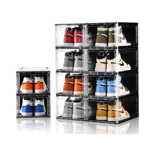 Amllas 10 Pack Shoe Boxes Stackable,Upgraded Sturdy Storage Boxes with Clear Magnetic Door,Multifunctional Sneaker Organizer Fit up to US Size 12 (13.8”x 9.84”x 7.1”)