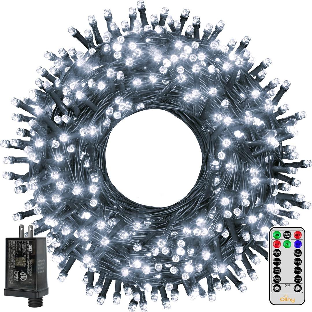 Ollny Christmas Tree Lights 400LED 132FT, Remote Plug-in Christmas Lights with Timer and 8 Modes Waterproof Outdoor String Lights for Thanksgiving Xmas House Indoor Outside Decorations (Cool White)