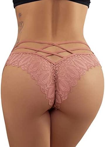 Milumia Women Sexy Floral Lace Underwear Criss Cross Seamless Bikini Panty Brief Size M