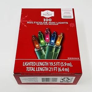 Generic Set of 2 Holiday Time Multi Color Mini Light Set on Green Wire, 100 Multicolor Count (Total 400 Count), Lighted Length is 19.5 feet Each Set (Total 78 feet).