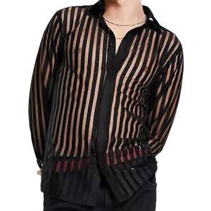 Panegy Men's Sheer Top Disco Rave Festival Outfits Rock Bands Nightclub Party Tee Shirts Blouse 70s Streetwear (Black 1), Small