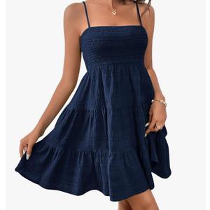 SOLY HUX Women's Sundress Smock Cami Mini Dress Sleeveless Swing A Line Short Dresses Casual Cute Summer Dresses, Medium , Blue 
