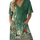 Ekouaer Nightgowns for Women Short Sleeve Sleep Shirt V Neck Night Gown With Pockets Soft Pajamas Dress Casual Sleepwear L