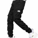 JMIERR Mens Casual Cargo Pants Stretch Elastic Waist Drawstring Joggers Pants Tapered Sweatpants for Men Multi Pockets (Black)
