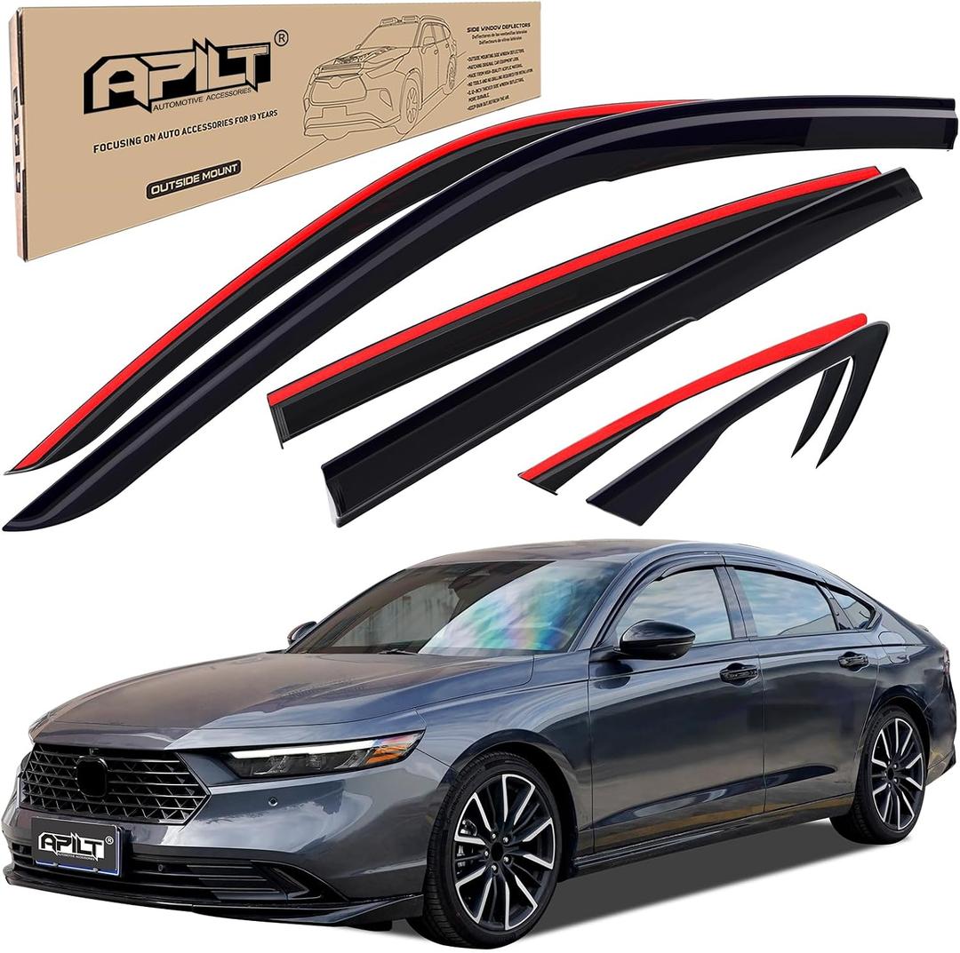 Outside-Mount Rain Guards Window Visors for 2023-2026 Honda Accord Full-Size Wind Vent Deflectors Car Accessories Dark Smoke 6-Piece Set with Thicker and Waterproof Steps