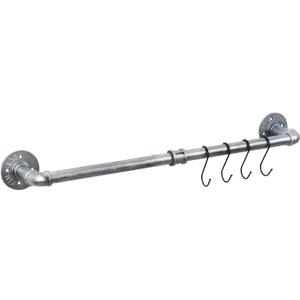 HouseAid 24 Inch Industrial Pipe Towel Bar, Farmhouse Iron Hand Towel Holder, Vintage Style Towel Rod for Bathroom, Wall Mounted, Antique Silver (Hook Included)