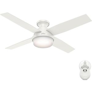 Hunter 52-inch Indoor Ceiling Fan with LED Light and Remote Control - White Modern Ceiling Fan, Low Profile Mount, 4 Blades, For Bedroom, Living Room, or Kitchen, Quiet - Dempsey 59242, Fresh White
