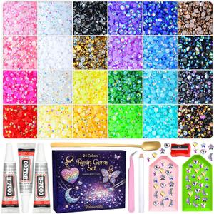 2 x 33000Pcs Bedazzling Kit, 24 Colors Resin Jelly Rhinestones 3mm Flatback Gems for Diamond Art, Crafting & Nail Art, Bedazzler Kit with 3Pcs B7000 Jewelry Glue and Multiple Tools, Large