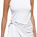 LILLUSORY Women's Casual Sleeveless Bodycon Beach Tank Ruched Mini Dresses (White)