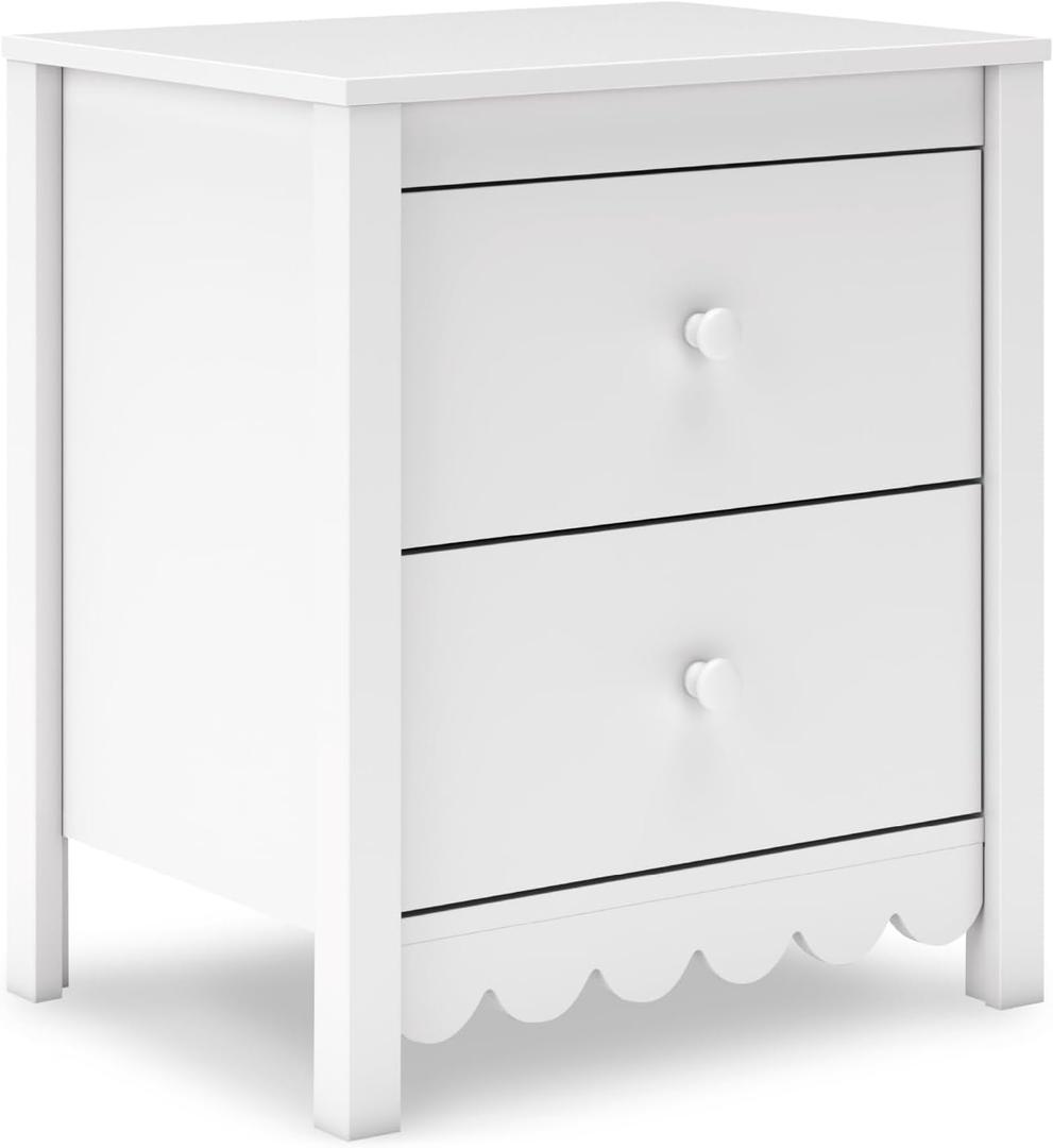 Signature Design by Ashley Hallityn Minimalist 2 Drawer Nightstand, Smooth-Gliding Drawers, Wood, 21.34" W x 15.94" D x 24.37" H, Matte White Finish