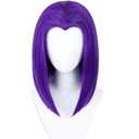 Half and Half Short Purple Anime Cosplay Wig Dark Purple Straight Bob Wigs + Red Gem + Wig Cap 14'' Synthetic Hair for Women Halloween Costumes Party