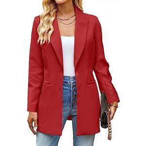 luvamia Blazers for Women Business Casual Long Blazer Jackets Dressy Work Professional Office Outfits Lapel Pockets L
