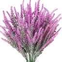 8 Bundles Artificial Flowers Fake Lavender Faux Plastic Plants Purple Flowers for Home Decor Wedding Kitchen Garden Patio Porch Office Table Indoor Outdoor Decorations (Fuchsia Lavender/8pcs)