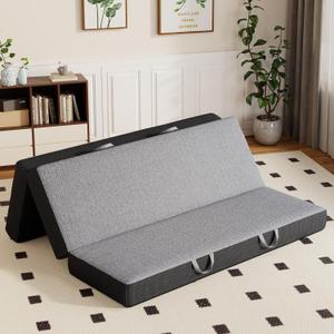 Vamcheer Tri Folding Mattress King Size - 6 Inch Foldable Mattress for Travel/RV/Camping/Guest Room/Yoga, Tri-fold Memory Foam Cushion with Washable Cover, Handle & Non-Slip Bottom, 80"x76"x6"