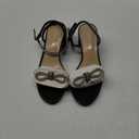 DREAM PAIRS Women's Double Bowknots Crystal Sandals Low Chunky Heels Clear Slingback Dress Shoes for Wedding Bridal Party,Size 8,Black,DWUMHS2559