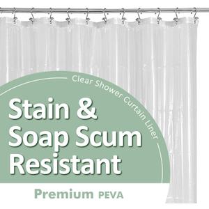 Barossa Design Plastic Shower Liner Clear - Premium PEVA Shower Curtain Liner with Rustproof Grommets and 3 Magnets, Waterproof Cute Lightweight Standard Size Bathroom Curtains - Clear (72"W x 72"L (Pack of 1)