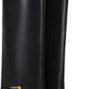 Fold Over Boots for Women, Heeled Knee High Leather Boots with 4-Inch Stiletto Heel, Wide Calf & Shark Boots for Casual and Evening Wear (9.5, Black)