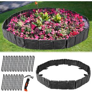 Garden Edging Border,32 FT Plastic Landscape Edging No Dig for Flower Beds, Garden Borders and Edging for DIY Outdoor Patio Balcony Yard Walkway , 40 PCS, Black 