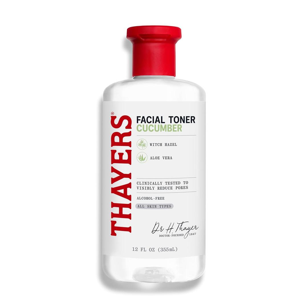 THAYERS Alcohol-Free, Hydrating Cucumber Witch Hazel Facial Toner with Aloe Vera Formula, Vegan, Dermatologist Tested and Recommended, 12 Oz