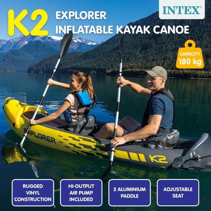 Intex 2-Person Explorer K2 Inflatable Kayak with Bag Canoe River Lake Boat 180kg