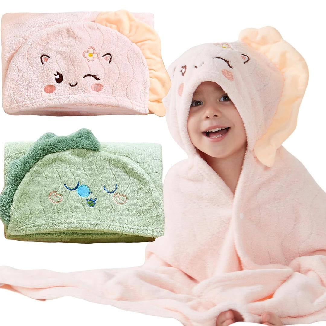 Yaiseiko 2 Pack Hooded Baby TowelsBaby Bath Towel Soft and Absorbent Toddler Towels with Hood Age 0-12 Years for Babies,Toddler,InfantKids - Newborn Essential-27.5 X 55 Inch(Unicorn & Dinosaur)
