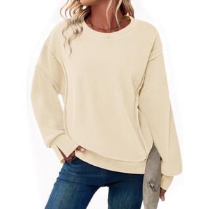Zeagoo Women's Casual Sweatshirts Crewneck Long Sleeve Fuzzy Fleece Jackets Side Slit Midweight Pullover Fall Fashion 2025 (M)