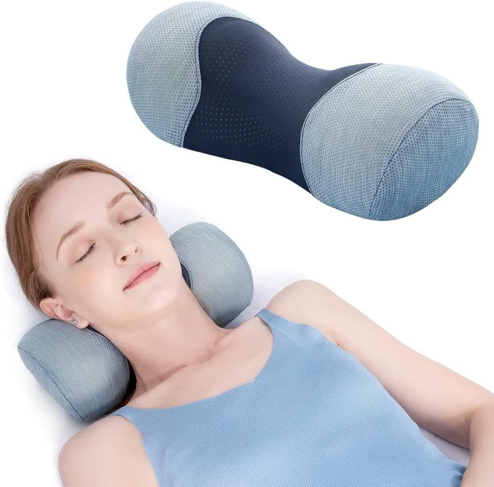 Cervical Neck Roll Traction Pillow,Neck Shoulder Muscle Relaxer,Cervical Spine Alignment & Tension Relief & No More Neck Pain &Breathable Pillowcase, Memory Foam, Odorless, Small