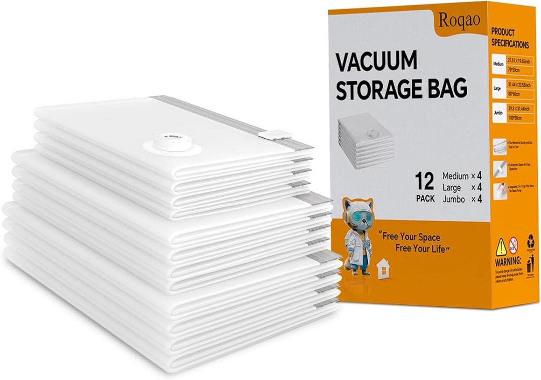 Vacuum Storage Bags, 12 COMBO Vacuum Seal Bags for Clothing, Space Saver Vacuum Travel Bags for Luggage, Comforters, Bedding, Blankets