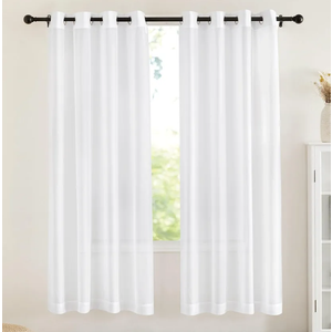 NICETOWN Sheer Curtains Panel 72" Long - Ring Top Window Treatment Sheer Voile Drapes for Bedroom/Living Room (White, Set of 2, W54 x L72)
