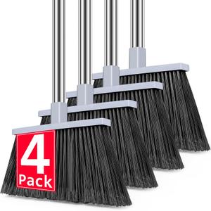 PBHEPJ Broom, 4 Pack Outdoor Broom for Floor Cleaning, 58" Long Stainless Steel Handle, Hard Bristle Angle Broom for Sweeping Indoor, Commercial, Industrial, Garage, Kitchen (Gray)