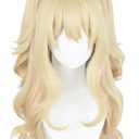 Half and Half Blonde Curly Ponytail Anime Wig with Bangs 27.5'' Long Blonde Twin Tail Wigs Light Golden Orange Gradient Pigtails Wig for Women Costumes Party Halloween