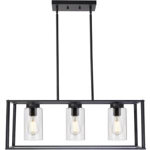 VINLUZ Contemporary Chandeliers Black 3 Light Modern Dining Room Lighting Fixtures Hanging, Kitchen Island Cage Linear Pendant Lights Farmhouse Flush Mount Ceiling Light with Glass Shade VINLUZ Contemporary Chandeliers Black 3 Light Modern Dining Room Lighting Fixtures Hanging, Kitchen Island Cage Linear Pendant Lights Farmhouse Flush Mount Ceiling Light with Glass Shade