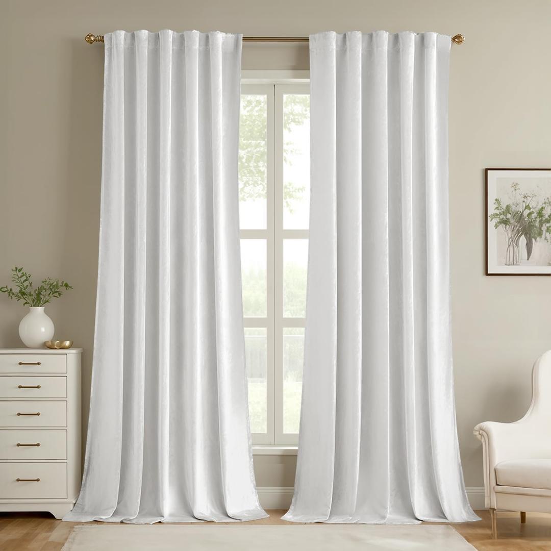 MIULEE White Velvet Curtains 84 inches - Luxury Curtains for Bedroom Living Room Thermal Insulated Super Soft Room Darkening Modern Window Drapes Back Tab Rod Pocket, W52 x L84 inches, 2 Panels