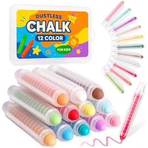 Dustless Chalk for Kids Indoor Chalkboard, 12 Colors Washable Sidewalk Chalk Set with Protective Box, Mess-Free for Drawing on Chalkboards Papers Sidewalks, Perfect for Toddlers Boys Girls Kids