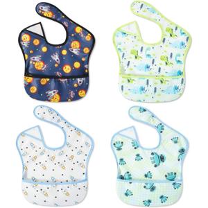 Baby bibs Waterproof Toddler bib - Feeding bib with Pocket for Infant Boy Girl Washable 6-36M (4pack, Color27)