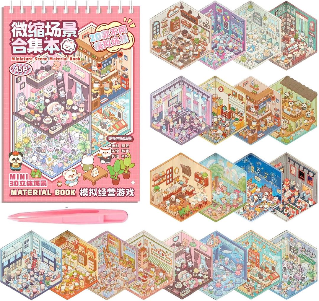 20 Sets DIY 3D House Sticker Scene for Adults, Cute Fun DIY Scenes Therapy Sticker, Crafts Party Favors Goodie Bags Stuffer, Gifts for Friends, Adults, Cute