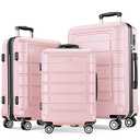 SHOWKOO Luggage Sets Expandable PC+ABS Durable Suitcase Sets Double Wheels TSA Lock Pink 3pcsб 20in24in28in