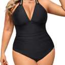 Aqua Eve Plus Size Swimsuits One Piece Bathing Suit for Women Tummy Control Sexy Halter Swimwear Black 24W