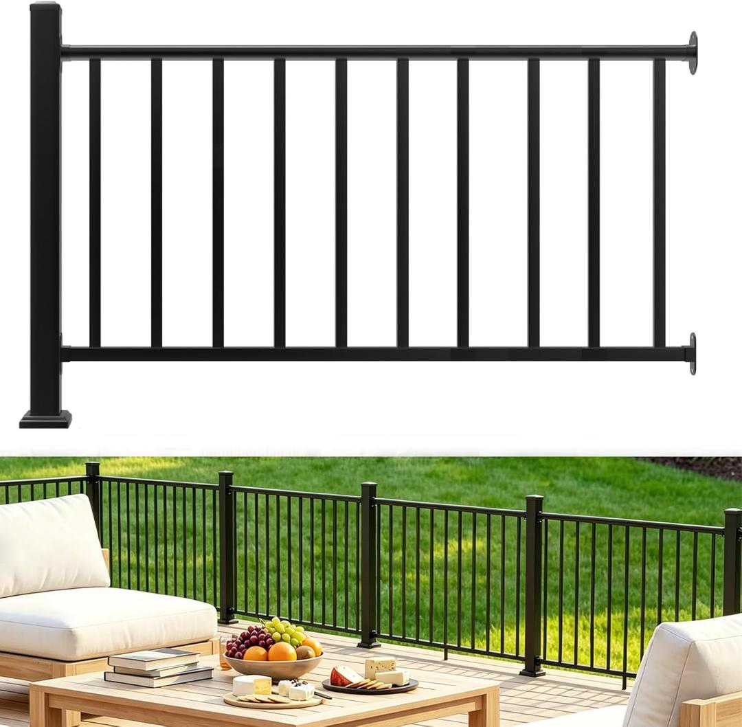Aluminum Deck Railing Kit, Modular 36 in H. x 5 Ft W Level Railing Kit for Outdoor Steps,Heavy Duty Balustrade System for Deck, Porch, Patio & Balcony(1 Post, 1 Panel)
