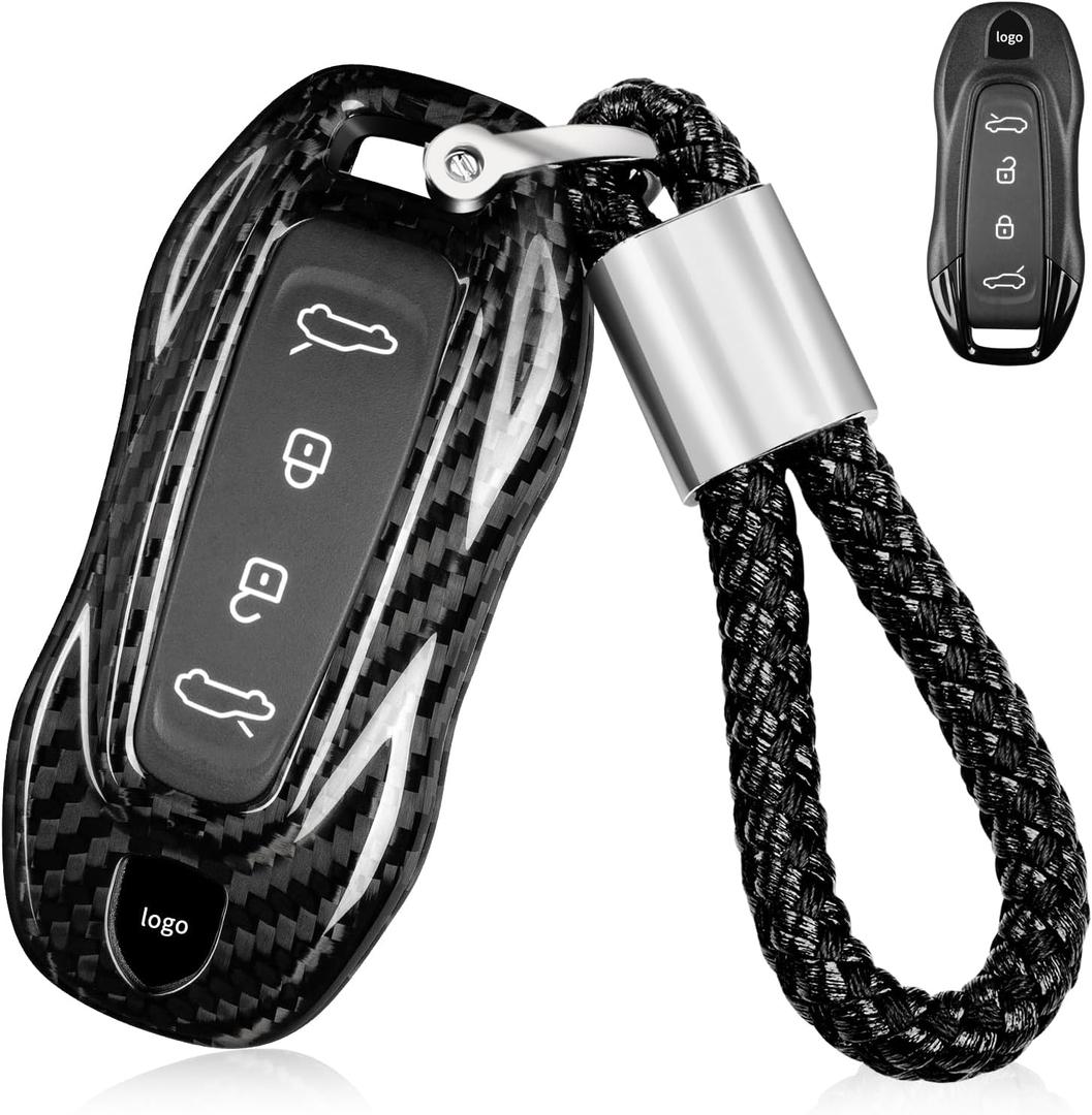 T-carbon Glass Fiber Car Key Cover Compatible with Porsche Macan 4 EV Electric Model 2024/2025 (Black)