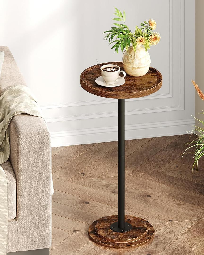 CHOEZON Drink Table, Small Round Side Table for Small Spaces, Thickened Base End Table, for Living Room, Bedroom, Rustic Brown and Black TBZ30BF