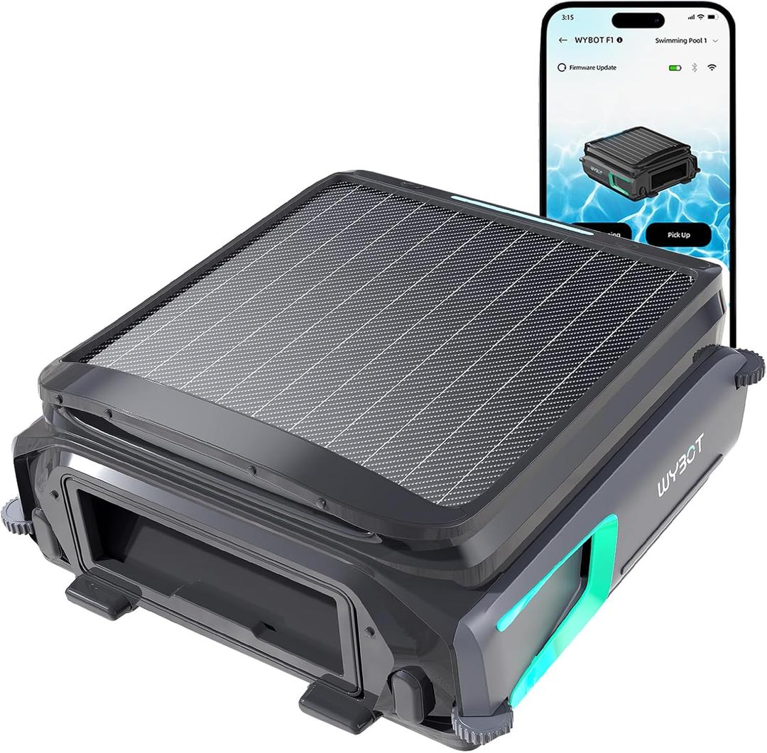WYBOT F1 Solar Pool Skimmer Robot Cleaner with APP Support, Manually Control Cleaning Paths, Two Cleaning Modes, Edge Cleaning, 7L Large Debris Basket, Ideal for All Swimming Pool Types(No Charger) (Green)