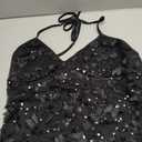 SOLY HUX Women's Y2k Sequin Halter Crop Top Cute 3D Butterfly Glitter Coquette Party Club Tops Pure Black Medium