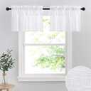 RYB HOME Linen Textured White Curtains Sheer Window Toppers Valances Semi-Sheer Drapes for Kitchen Bedroom Small Window Decor Cafe Curtains, Wide 52 x Long 18 inch per Panel, 1 Pair