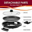 Elite Gourmet EMG1100 11" Electric Indoor Nonstick Grill Dishwasher Safe, Cool Touch, Fast Heat Up Ideal Low-Fat Meals, Includes Tempered Glass Lid, Black