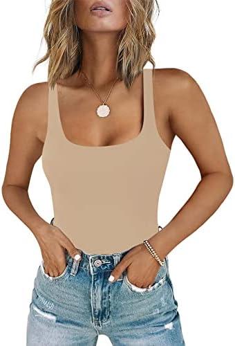 Chunpin Women's Square Neck Sleeveless Bodysuit Tank Top Body Suits Thong Bodysuits Outfits, Size Small