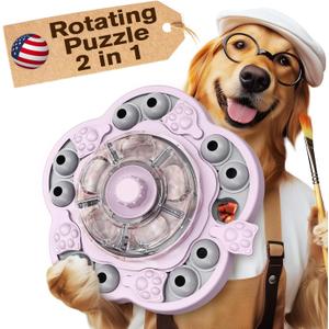 KADTC Dog Spinning Puzzle Toy Level 3 in 1 Treat Dispenser Kibble Dispensing Toys for Small/Medium/Large Dogs Slow Food Puzzles Feeder Puppy Brain Mental Stimulation Enrichment Mind Stimulating Game (Pink)