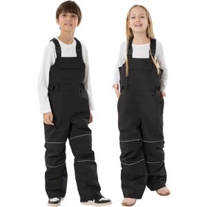 GSOU SNOW Kids Snow Bibs Boys Girls Ski Bib Snowboard Pants Insulated Waterproof Winter Overalls (Small, Black)
