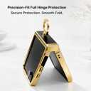 Genuine Leather Case for Samsung Galaxy Z Flip, Military-Grade Drop Protection, Hinge Protection Cover with Ring Kickstand, Gold Trim (Black, Z Flip5)
